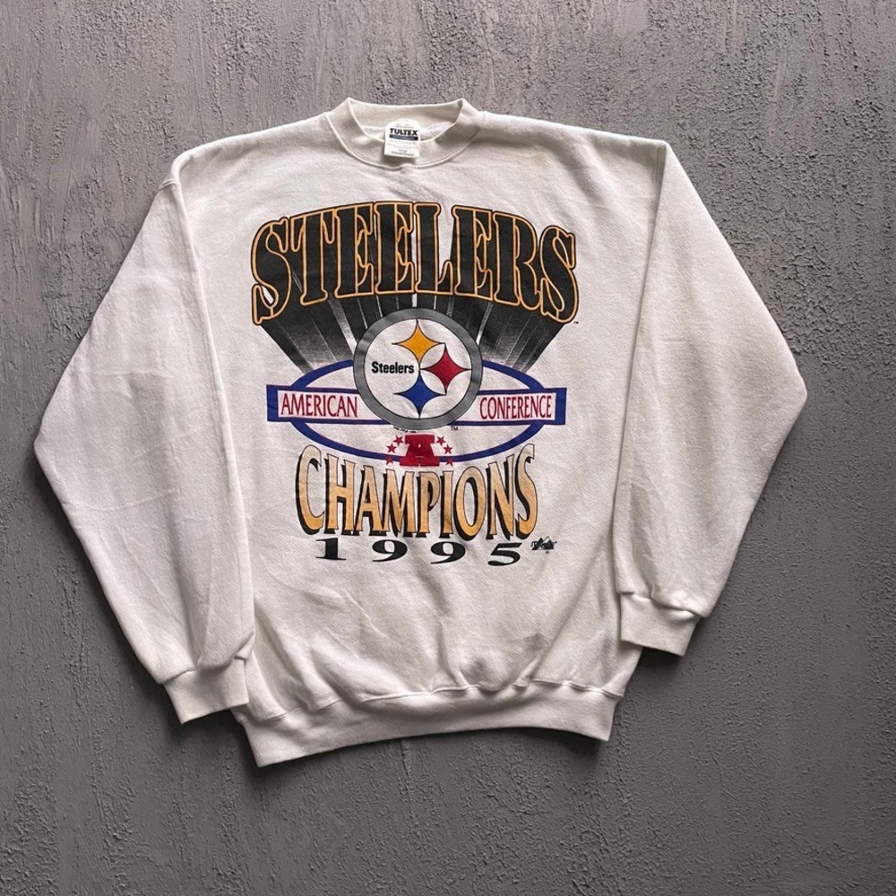 Vintage Steelers Conference Champions Sweatshirt Mens Large White 90s Tultex